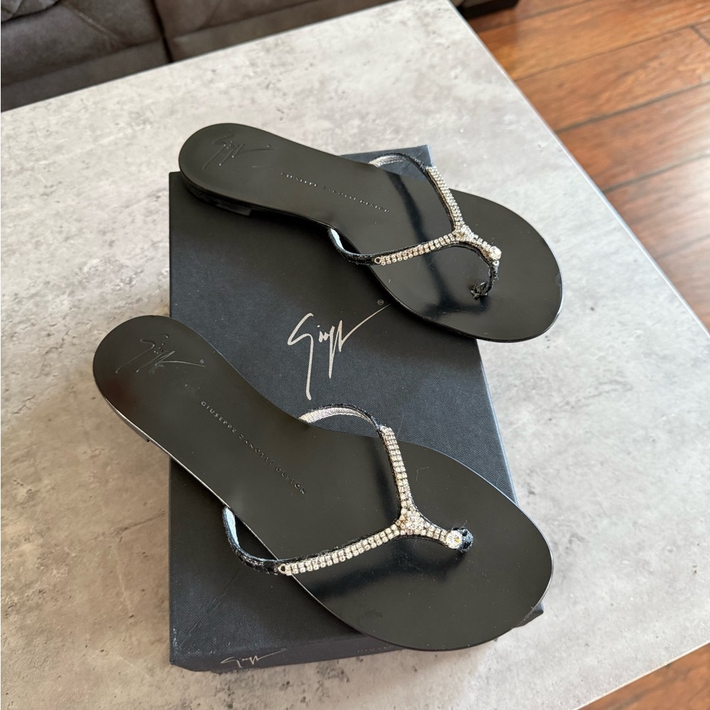 Giuseppe Zanotti Black Sandals with Silver Accents